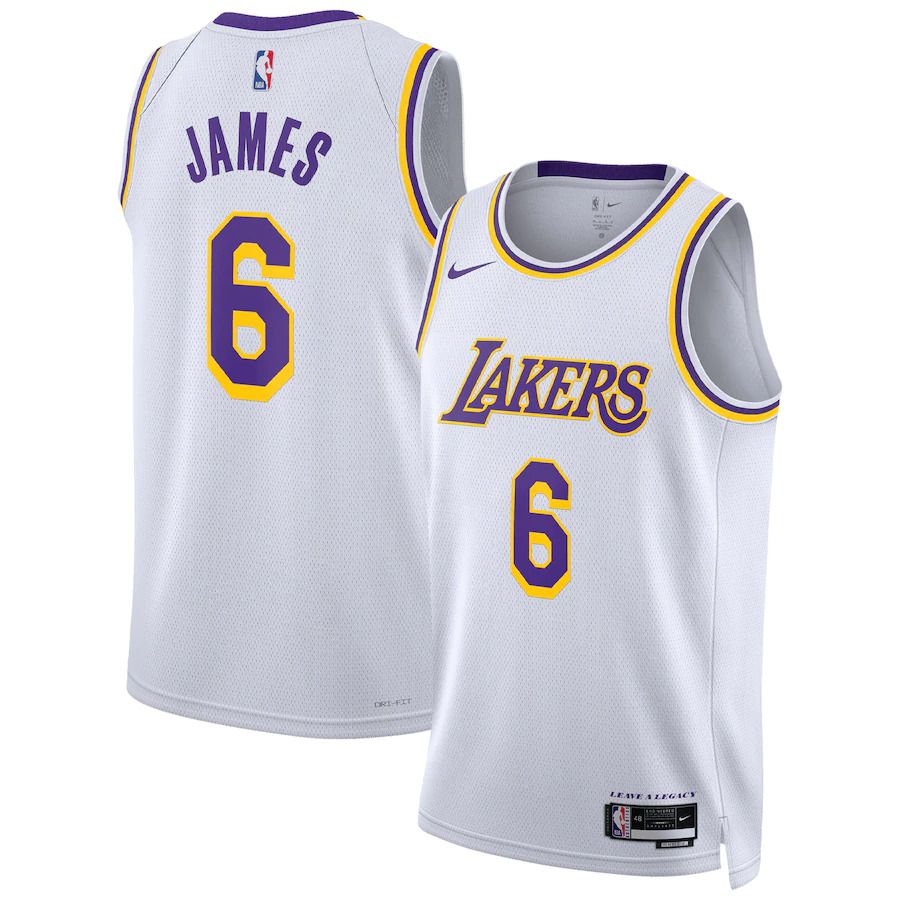 Men Los Angeles Lakers 6 LeBron James Nike White Association Edition 2022-23 Swingman NBA Jersey
